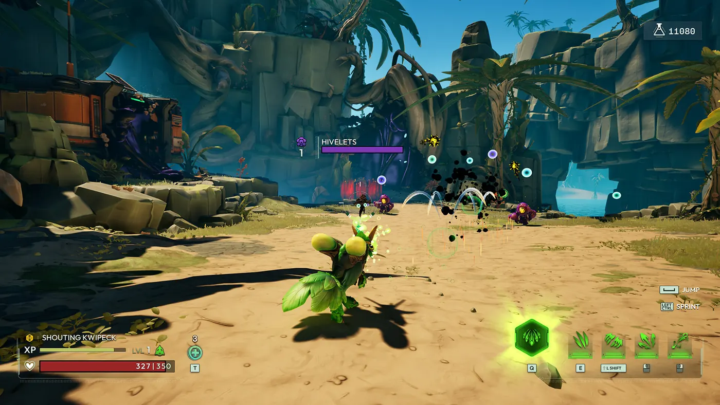 Captura oficial da Steam de Voidling Bound mostrando exploração, combate e uma área útil para procurar colecionáveis