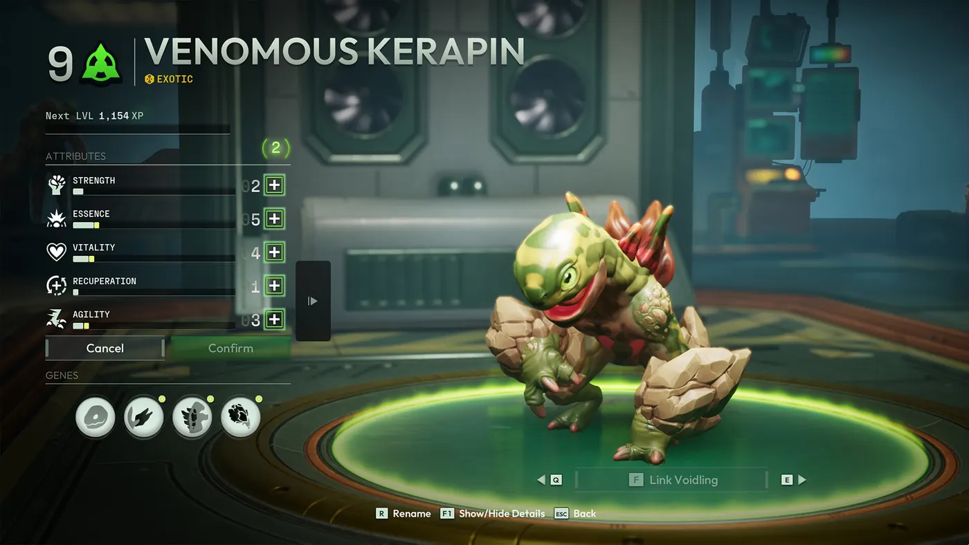 Captura oficial da Steam de Voidling Bound mostrando uma habilidade e o custo de Cryogenic Mutagen